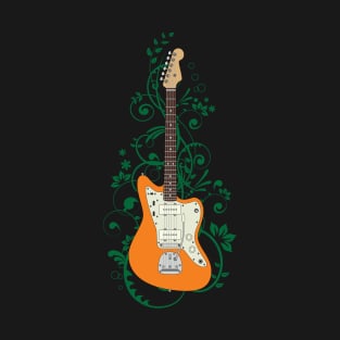 Orange Offset Style Electric Guitar Flowering Vines T-Shirt