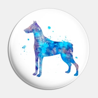 Blue Doberman Dog Watercolor Painting Pin