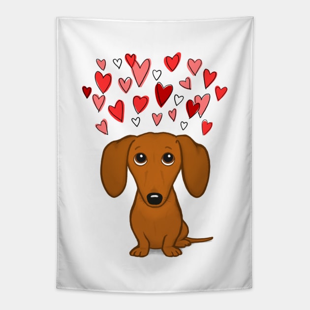 Cute Dog | Dachshund with Valentine Hearts | Wiener Dog Cartoon Tapestry by Coffee Squirrel