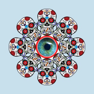 Skull and eye flower. A beautiful design made of skulls and a blue eye. T-Shirt