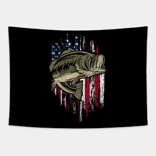 Bass Fishing American Flag 4Th Of July For Fisherman Tapestry