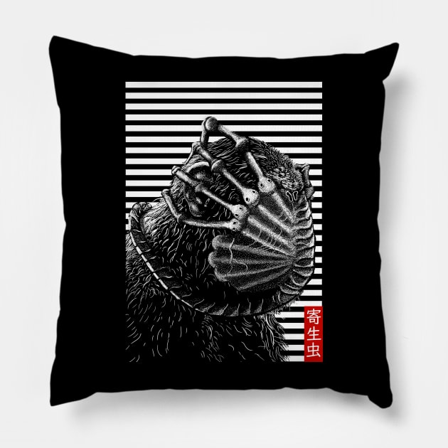 Animal Illustration - Monkey Attacked by Facehugger Pillow by Folkbone