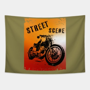 Street motorbike silhouette on grunge background Tapestry