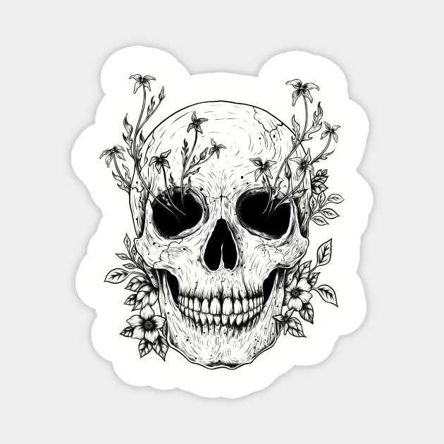 Flowers on Skull Magnet by Episodic Drawing