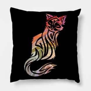 Ornate Abstract Cat Colorful Illustration Pillow