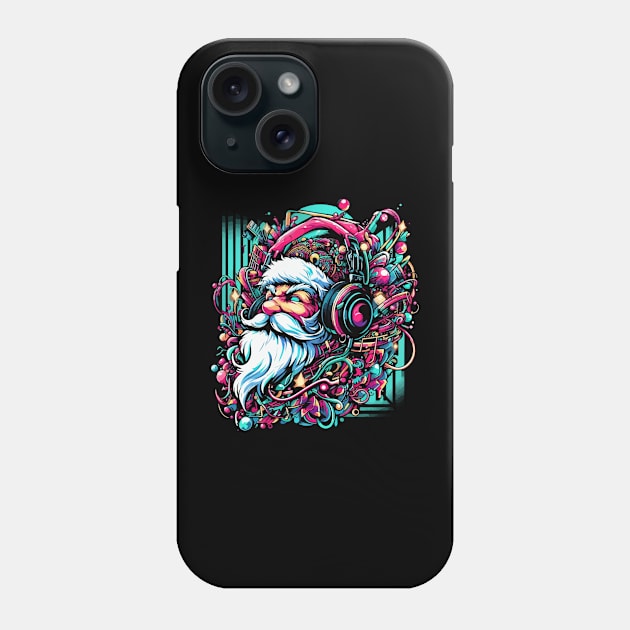 Santa Claus with headphones on his ears listening to music Phone Case by T-Shirt Paradise