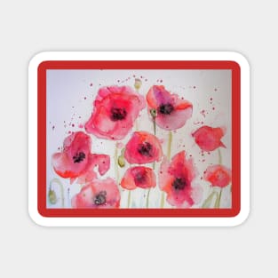 Red Poppy Party Watercolor flower Painting Magnet