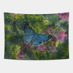 Blue Metalmark Butterfly Watercolor Batik Tapestry