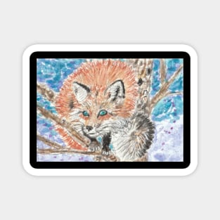 Cute  fox in a  tree  art Magnet