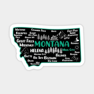 Cute map of Miles City Montana, Helena, Missoula, Great Falls, Bozemian, Billings, Kalispell, Big Sky Magnet