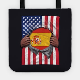 Spain Flag American Flag Ripped - Gift for Spanish From Spain Tote