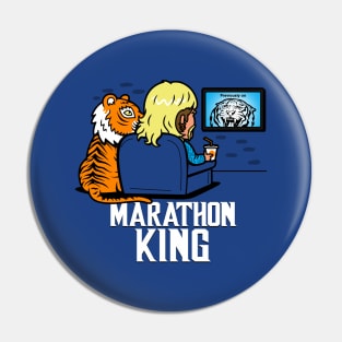 Marathon King Funny TV Lover Cartoon Pin