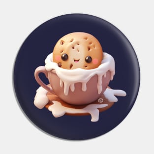 Cute Kawaii Chocolate Chip Cookie in a cup of hot chocolate and cream Pin