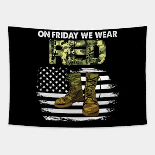 On Friday We Wear Red Friday Military Support Troops Us Flag Tapestry