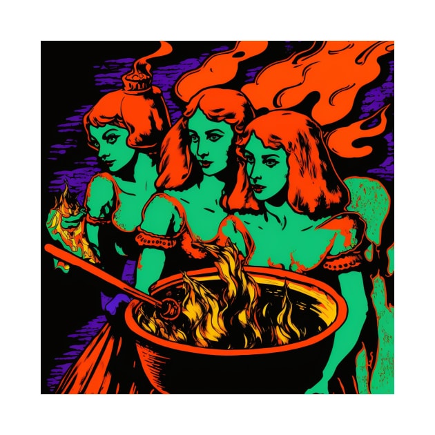 Witches Around a Cauldron Pop Art 3 by AstroRisq