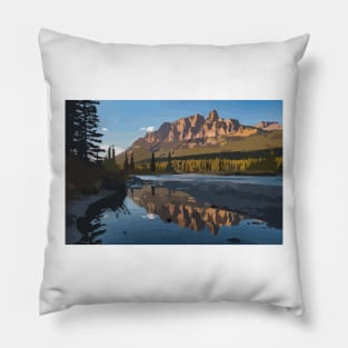 Castle Mountain Water Reflection Digital Painting Pillow