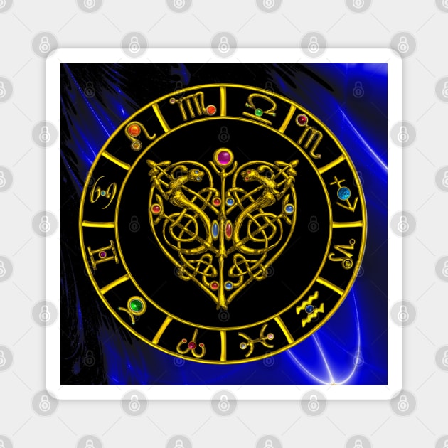 GOLD ZODIAC CHART AND ASTRAL HEART WITH CELTIC KNOTS Magnet by BulganLumini