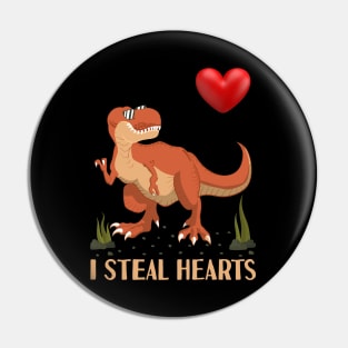 I Steal Hearts Valentines Day Trex Dinosaur Pin