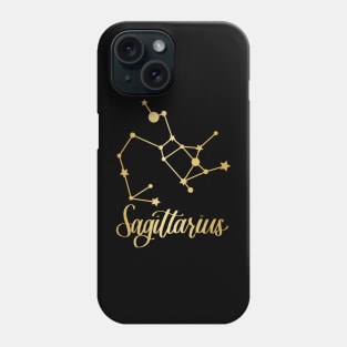 Sagittarius Zodiac Constellation in Gold - Black Phone Case