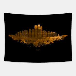 Houston City Skyline - Watercolor Orange, Brown Tapestry