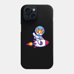 Cute Corgi Dog Astronaut Riding Rocket And Waving Hand Cartoon Phone Case