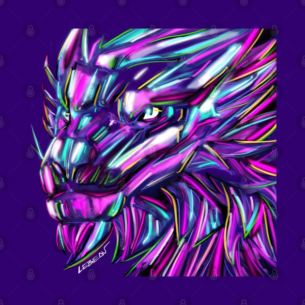 purple dragon in neon lights ecopop art by jorge_lebeau