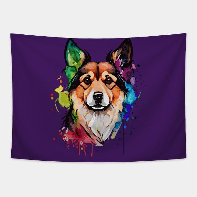 Colorful Dog Digital Watercolor Portrait Tapestry by DestructoKitty