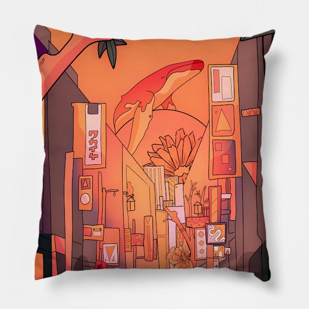 Whale beach street Pillow by Swadeillustrations
