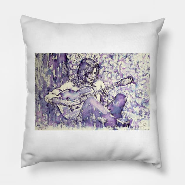 NICK DRAKE watercolor and ink portrait Pillow by lautir