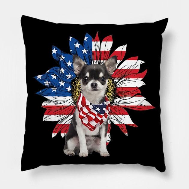 Chihuahua American Flag Sunflower Pillow by sueannharley12