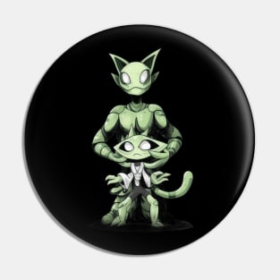 Green Alien Cats Pin