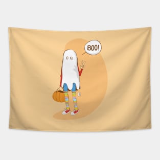 The ghost with cute socks that says "Boo" Tapestry