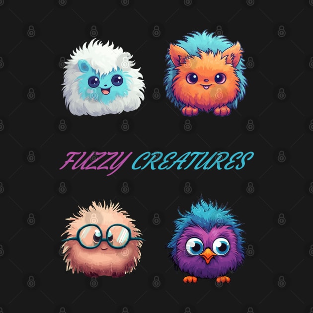Fuzzy Monsters T-Shirt,  Cute creatures Design with Unique Layout by Berny34Graphics