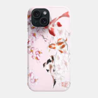 Pretty in pink koi carp with watercolour sakura sumi-e Phone Case