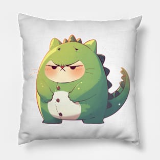 Cranky Cat in Dino Pajamas Pillow