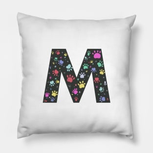 M letter with colorful paw print Pillow