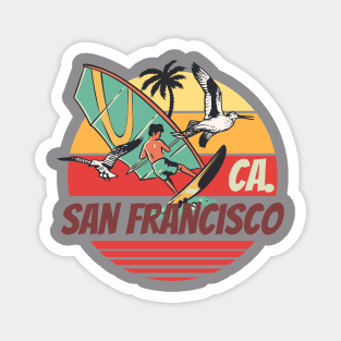 Windsurf San francisco ocean seagulls vintage sunset Magnet