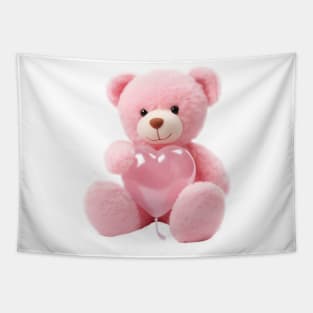 Cute Pink Teddy Bear with Heart Tapestry