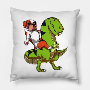 English Bulldog Riding T-Rex Dinosaur Pillow