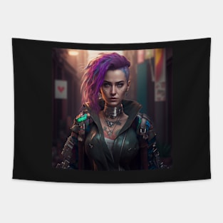 Cybernetic Female Cyberpunk Anarchist Tapestry