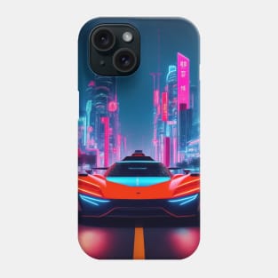 Dark Neon Sports Car in Asian Neon City Phone Case