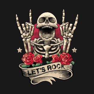 Lets Rock Rock&Roll Skeleton Hand Vintage Retro Rock Concert T-Shirt