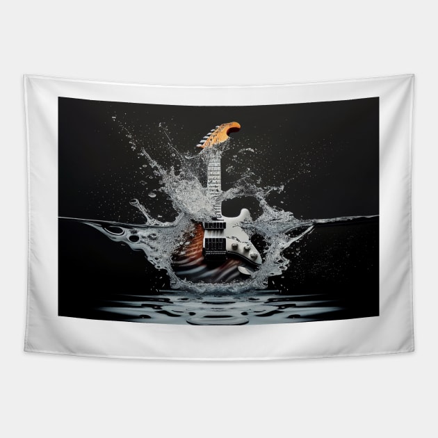 Commercial Guitar Art With Water Splashing Tapestry by Unwind-Art-Work