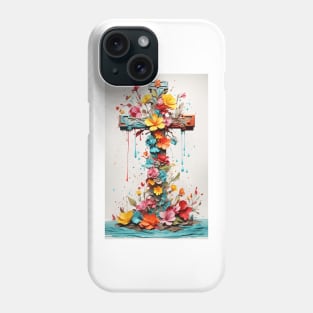 Cross with flowers, dripping paint Phone Case