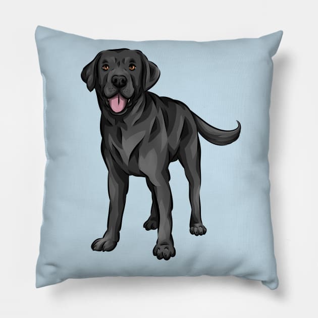 Cute Black Labrador Dog Pillow by Shirin Illustration