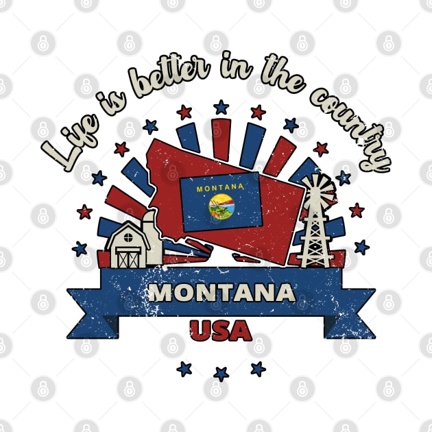 Life Is Better In The Country For Montana Farmers, State Silhouette by Nonconformist