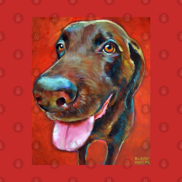 Colorful CHOCOLATE LAB on Red by Robert Phelps by RobertPhelpsArt