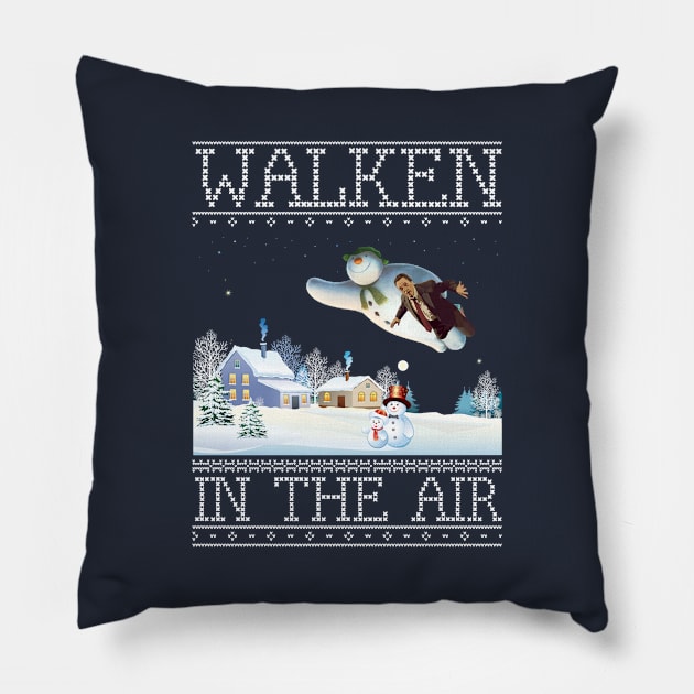 Christopher Walken In The Air Snow Man Christmas Knit Pillow by Rebus28