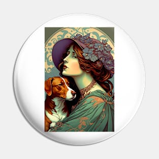 Woman Holding Dog - Art Nouveau Style Pin