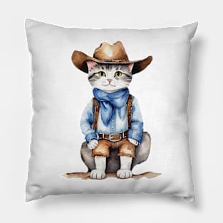 cute street cat wearing a cowboy outfit Pillow